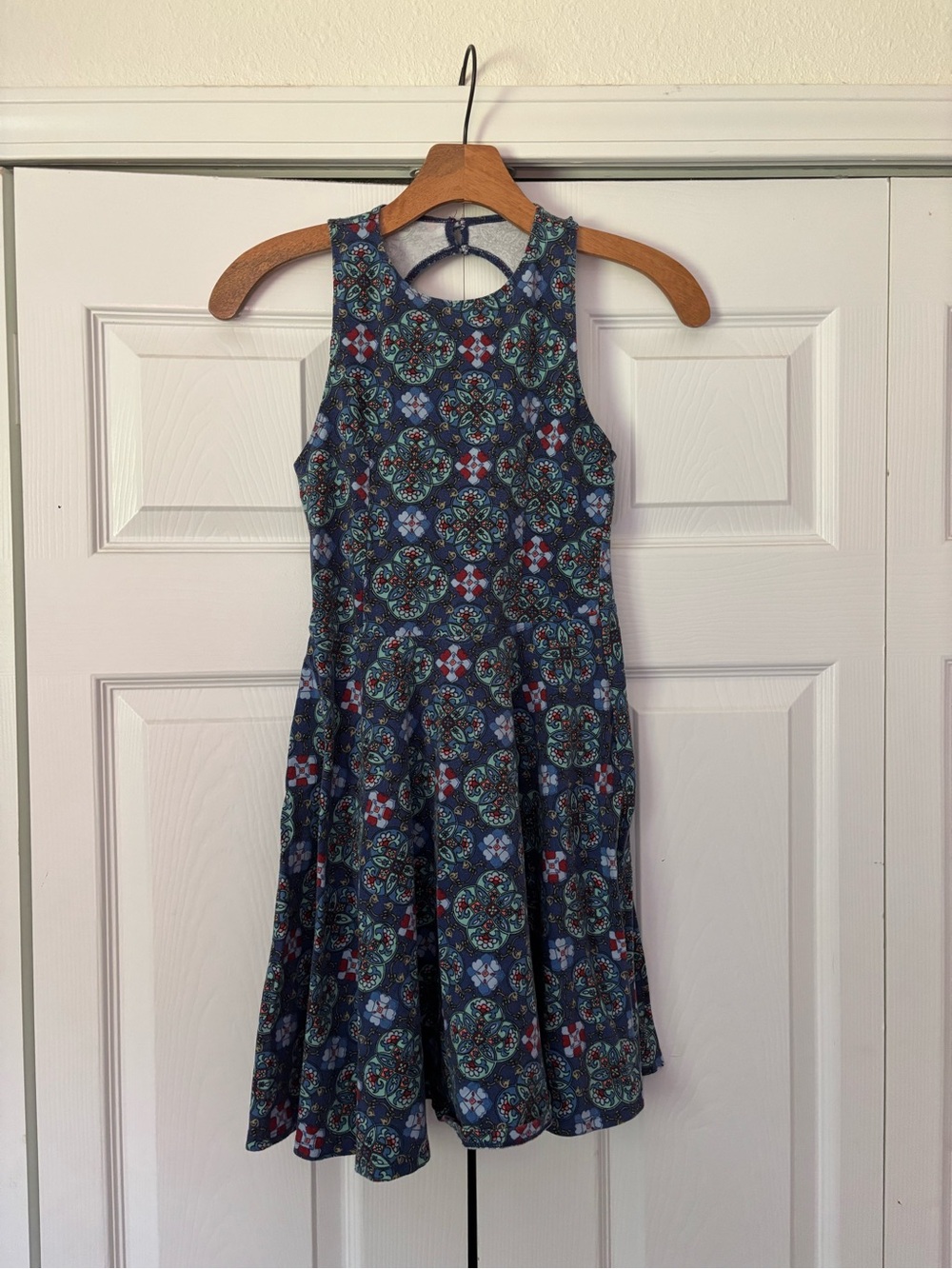 Hollister Navy Medallion Printed Sleeveless Skater Dress with Teal & Red Accents
